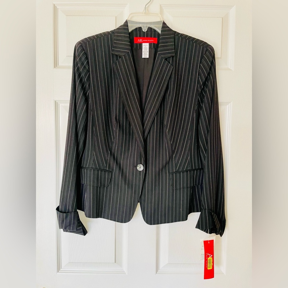 🖤 Anne Klein Black Pinstripe Blazer Notch Collar